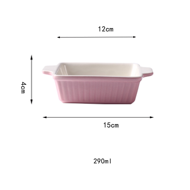 Novelty Ceramic Baking Bowl with Handle Salad Tray Barbecue Cheese Baked Rice Pie Baking Pans Round Rectangular Bakewares: Square pink