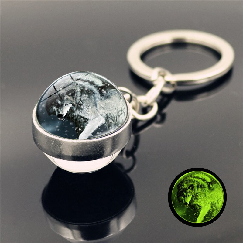 Lichtgevende huilende wolf huilende maan sleutelhanger hanger dubbelzijdige gloeiende glazen bol sleutelhanger hanger: 16