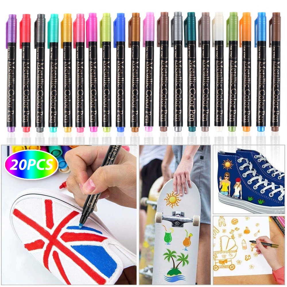 20 Color Permanent Acrylic Paint Pens for DIY Photo Album Art Rock Painting Card Making Metal Ceramics Glass Art Supplies