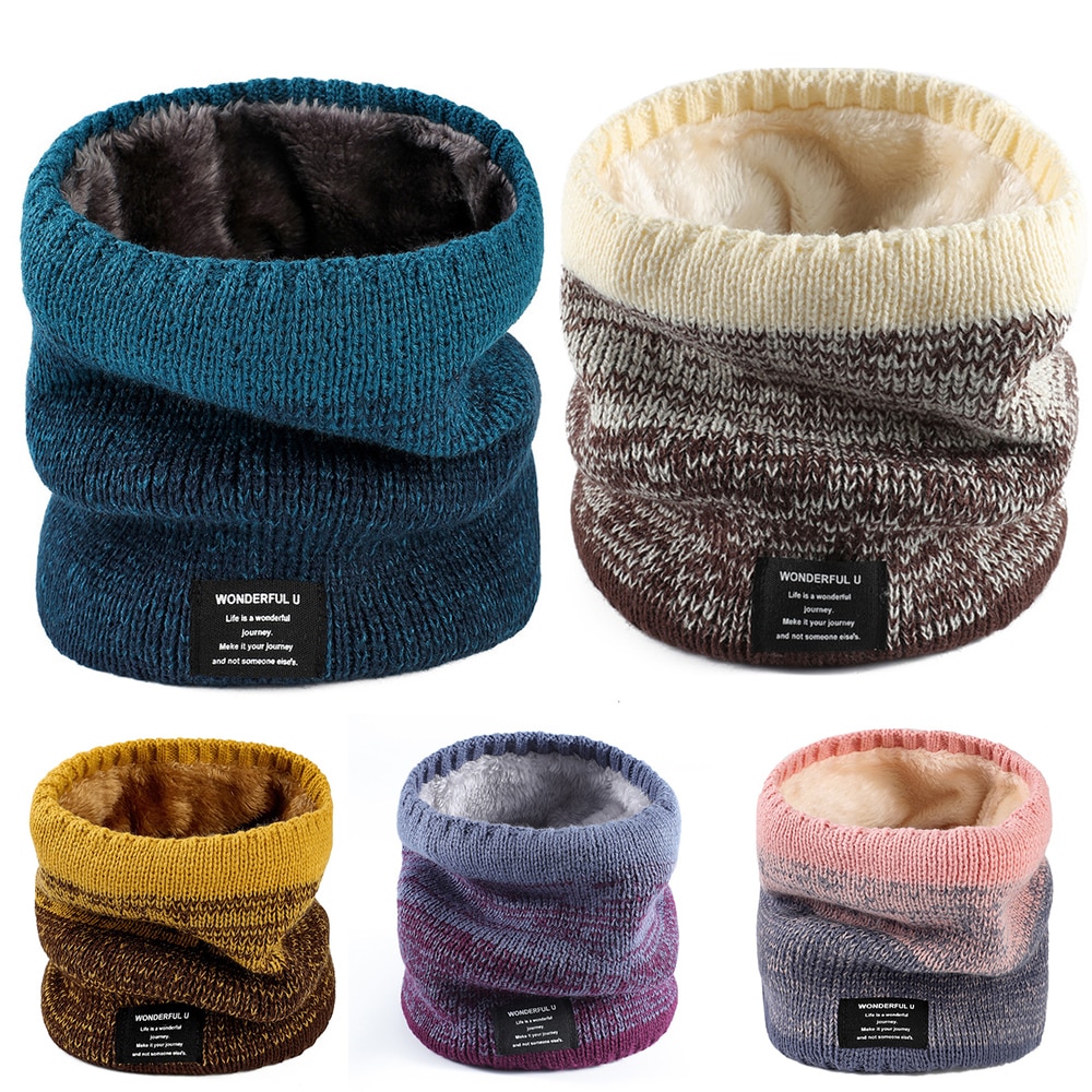 Mode Vrouwen Mannen Gebreide Sjaal Effen Winter Dikke Fluwelen Snood Sjaals Lady Warm Unisex Nek Sjaals Ring