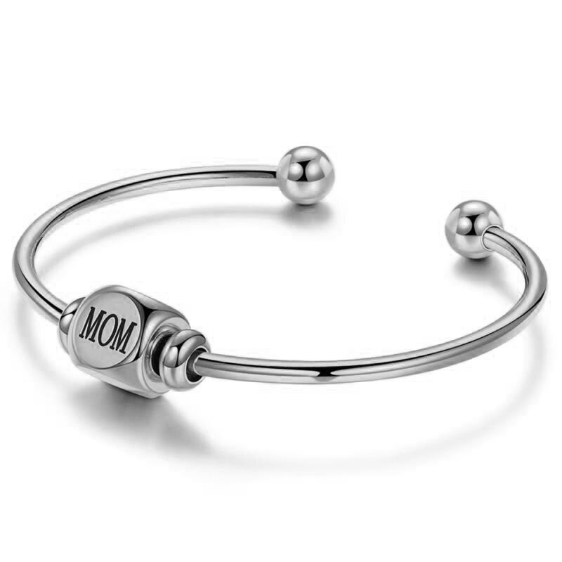 Diy Graveren Mom Armband I Love U Mom Roterende Kraal Manchet Armband Thanksgiving Vrouwen: Imitation Rhodium Plated