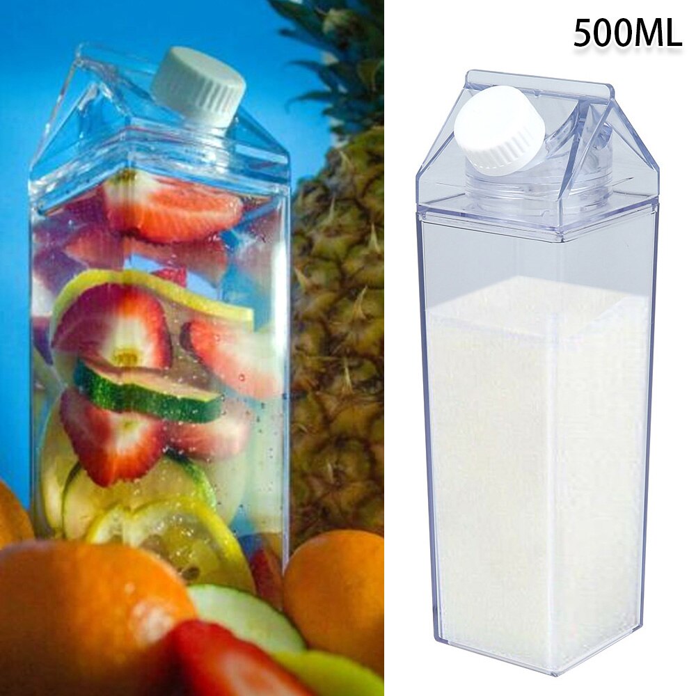 Clear Milk Shape Water Bottle Box Carton Shape Plastic Milk Storage Cup Box Transparent Reusable Water Jug Bottles 500ml