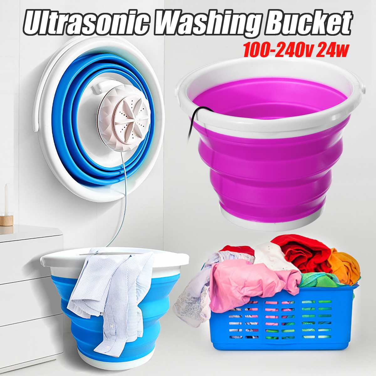 100-240V Mini Draagbare Ultrasone Wasmachine Opvouwbare Emmer Type Usb Wasserij Kleren Wasmachine Voor Thuis reizen