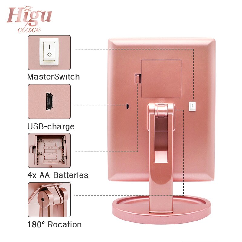 Higu Tri-folded Table Makeup Mirror LED Light Touch Screen Fold Mirrors 180 Degree Adjustable Table Cosmetic Tool