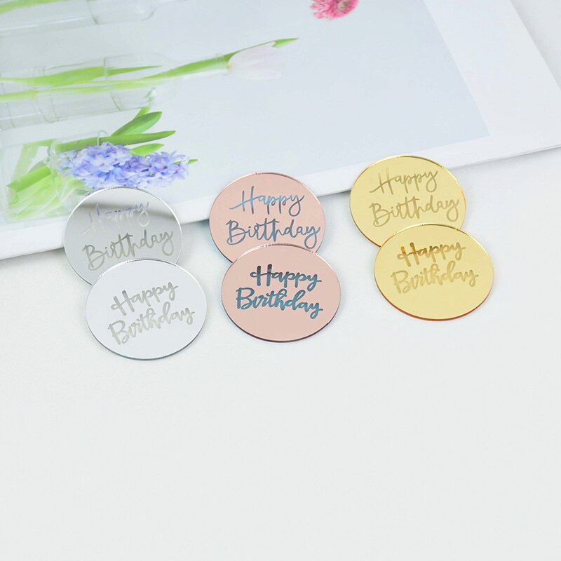 10pcs Gold Silver Happy Birthday Cupcake Topper Dessert Cake Decorations Acrylic Rose Gold Circle Cake Topper for Birthday Party