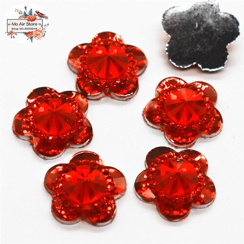 50Pcs Shiny Mix Kleur Bloem Acryl Rhinestone Flat Back Cabochon Art Supply Decoratie Charm Craft Diy 15Mm Geen gat: red 50pcs