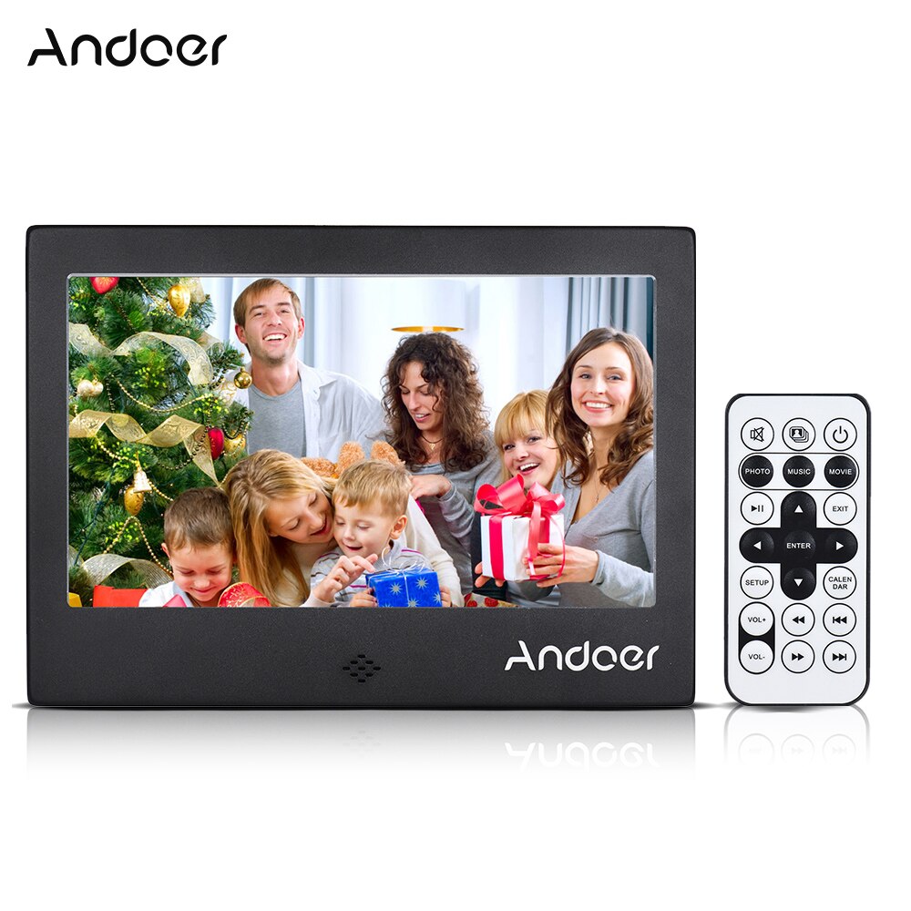 Andoer 7 "LED Digital Foto Rahmen 720P Video/Musik/Kalender/Uhr/TXT Spieler 1024*600 auflögesungen Metall Rahmen w/Fernbedienung