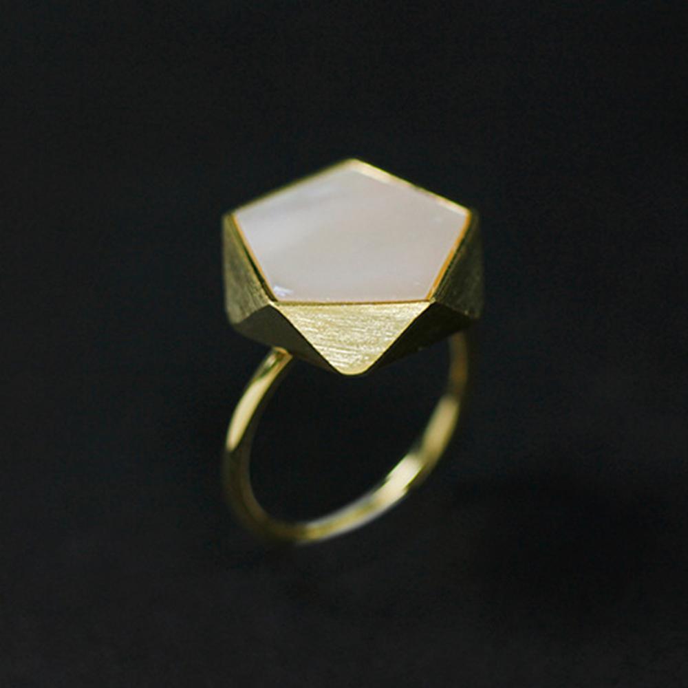 Lotus Fun Real 925 Sterling Silver North European Style Geometric Angles Fine Jewelry Rings for Women: Gold Color
