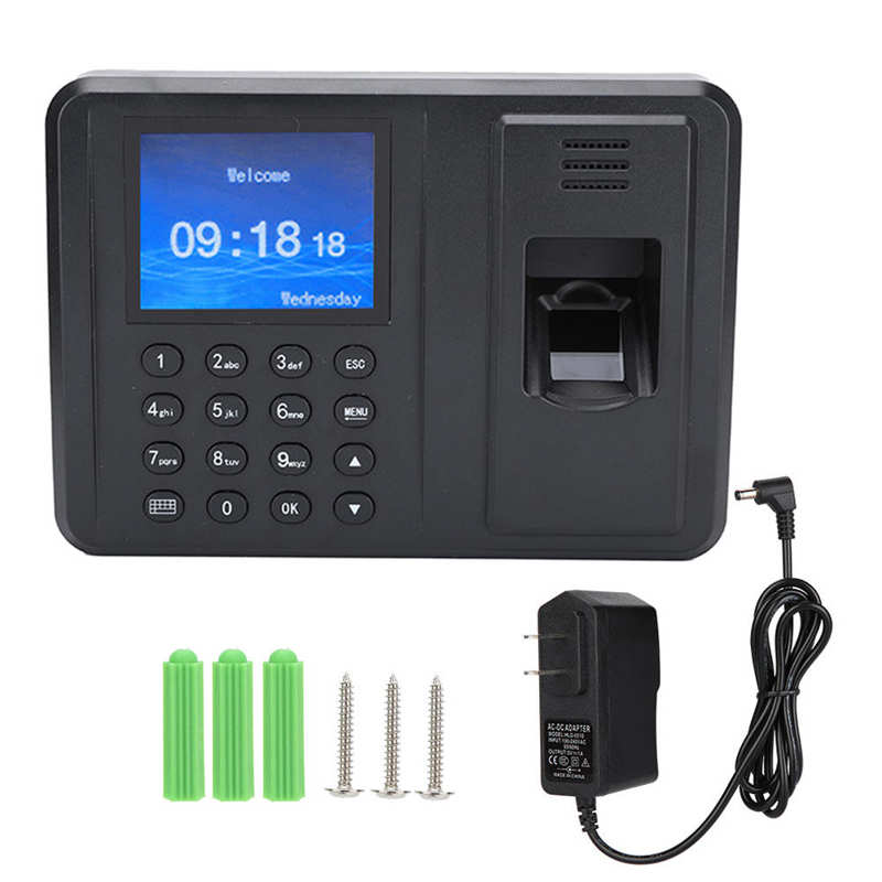 DC 5V Fingerprint Attendance Recorder Machine 2.4" TFT Screen Fingerprint Recorder Attendance Clock Time Card Machine: US Plug