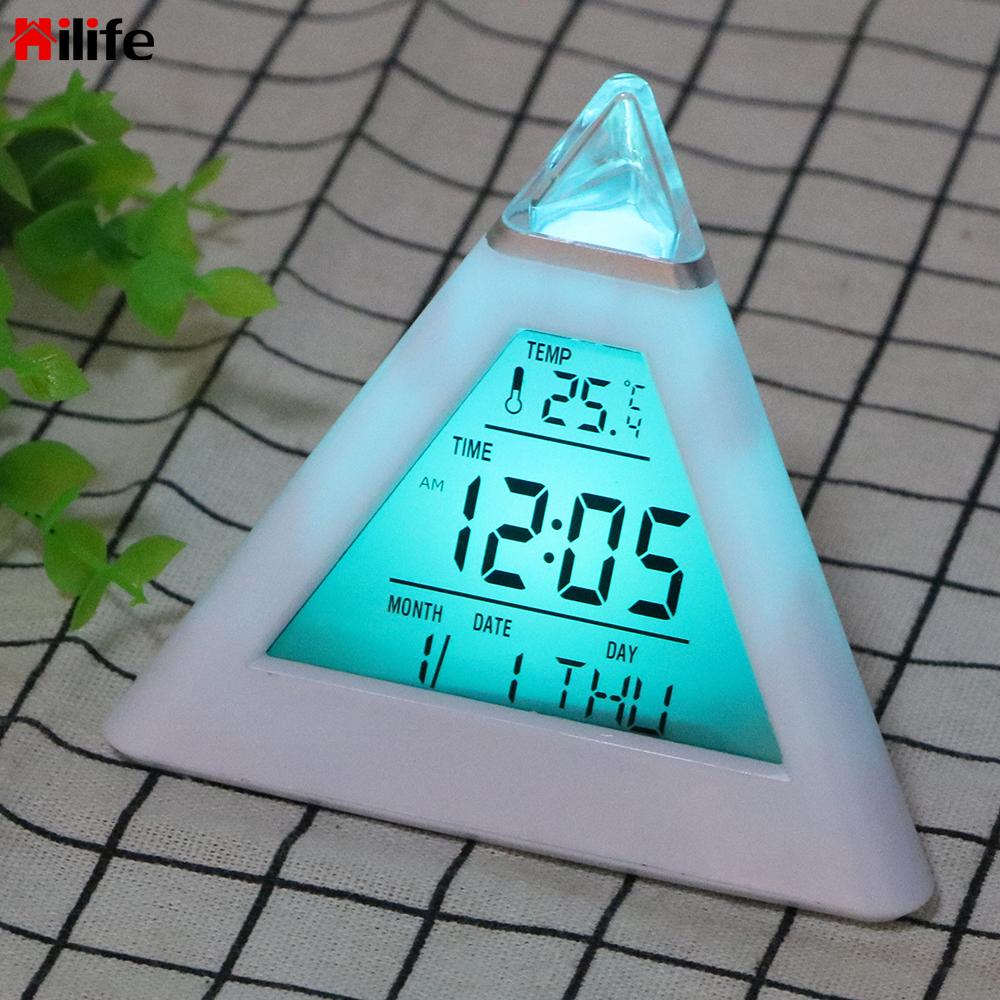 Digitale Wekker Thermometer Backlight Veranderen Klok Eeuwigdurende Kalender Kleurrijke Cone Piramide Stijl Woondecoratie Willekeurige