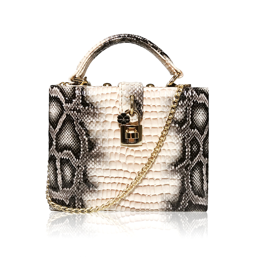 Serpent impression boîte sac à main femmes Serpentine serrure petit carré PU soirée pochette sac à bandoulière dames dîner fête sac à main personnalité