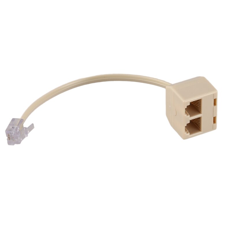 RJ11 6P4C 2 Way Outlet Telephone Jack Line Splitter Adapter Beige