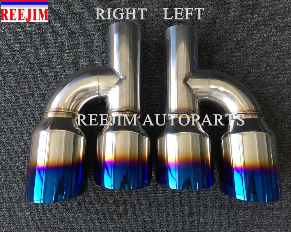 Blue Burnt Dual Universal Exhaust Pipe Tip muffler tip Polished Stainless 60mm In 89mm Out