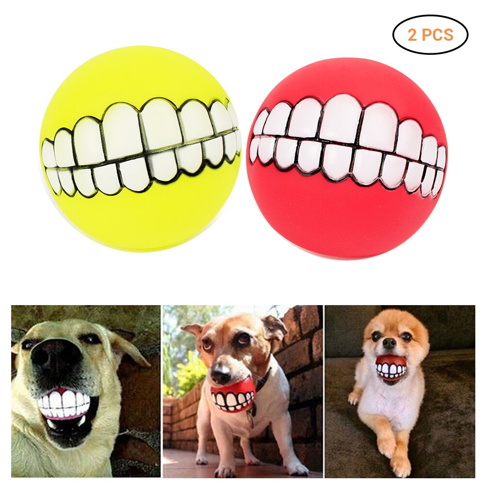 2 uds divertido mascotas cachorro de perro gato bola juguete dental de PVC masticar sonido los perros juegan atractiva Squeak Squeaker juguetes suministros para mascotas