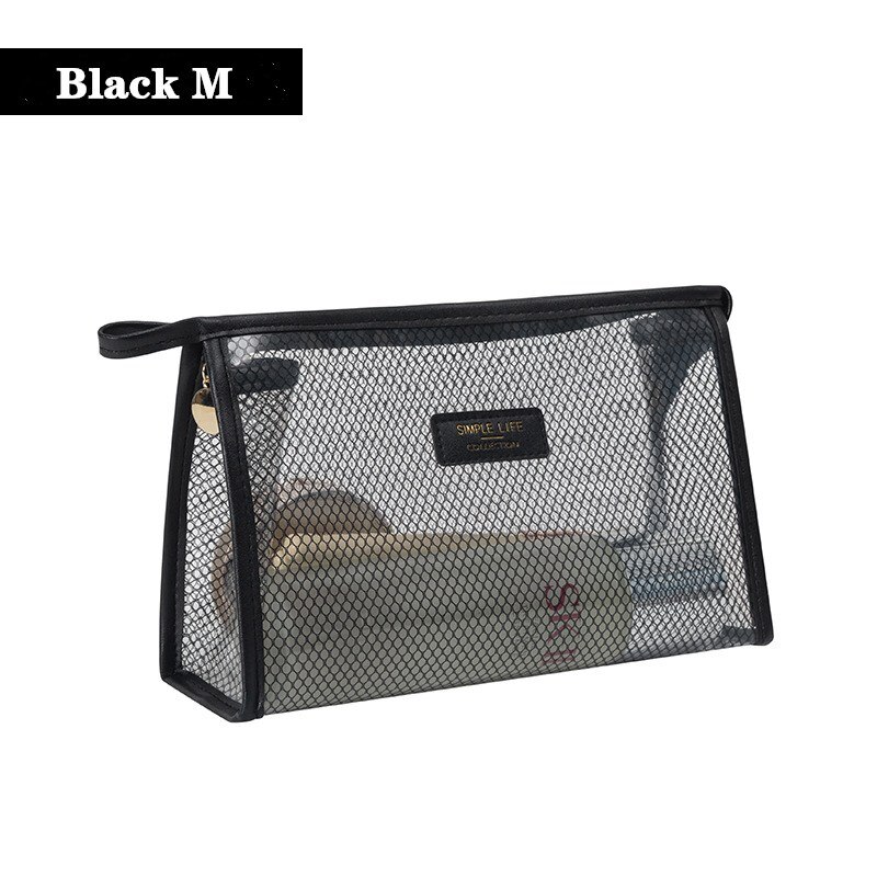 PURDORED 1 Pc Clear Mesh Women Makeup Bag impermeabile EVA Cosmetic Bag Travel Zipper borsa grande per trucco custodia per bellezza femminile: M black