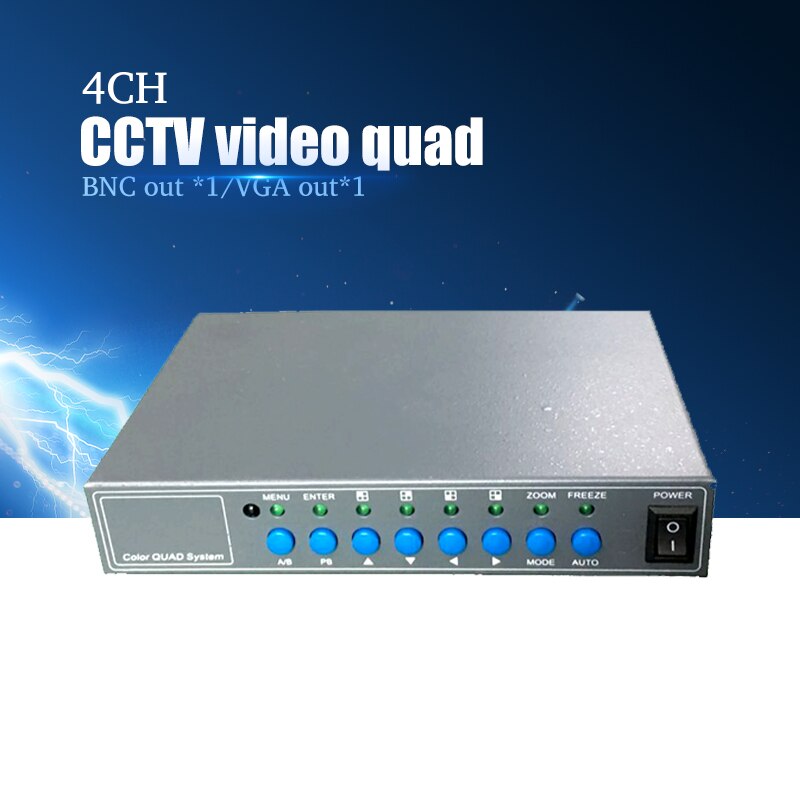 Yiispo 4ch video splitter højtydende 4ch cctv processor video quad med vga / bnc output og fjernbetjening