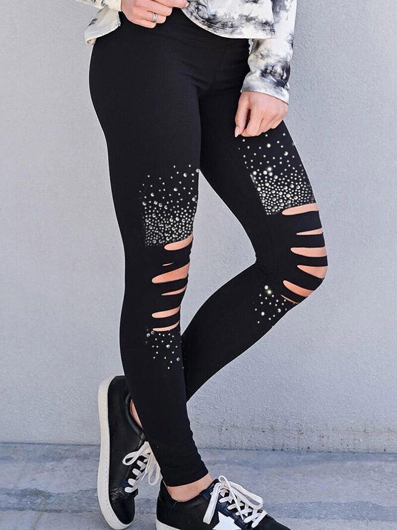 Vrouwen Polyester Spandex Zwarte Leggings Vrouwen Hoge Taille Diamant-Versierd Fitness Corset Sport Casual Broek