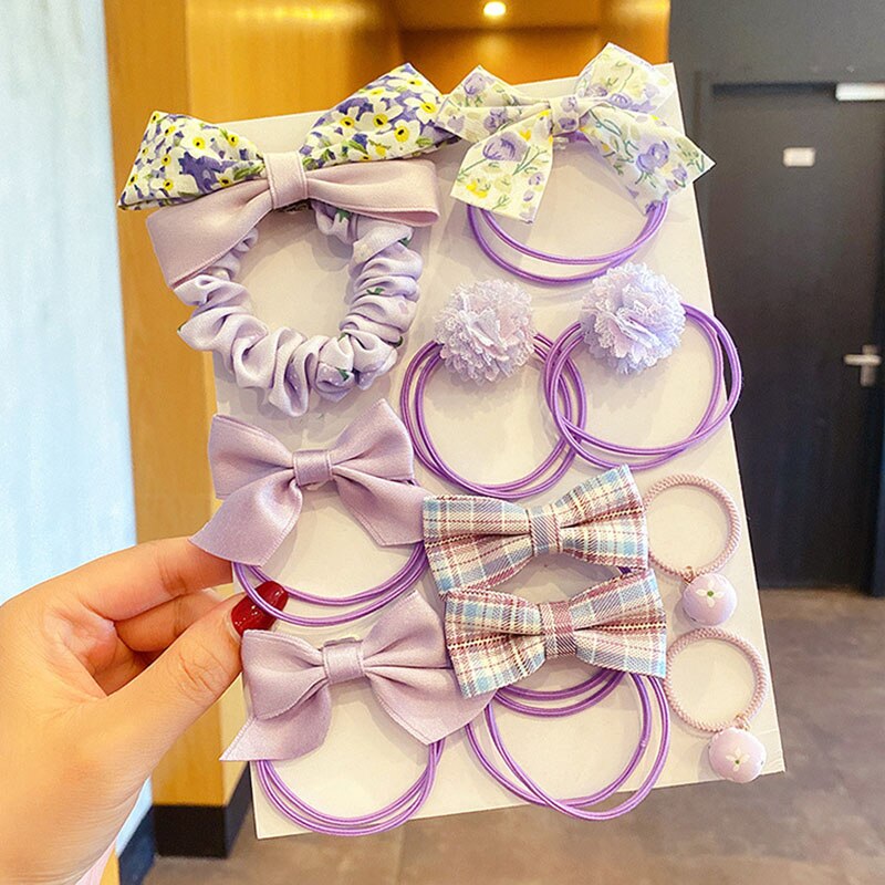 10 Stks/set Kinderen Boog Haarbanden Bloem Plaid Kids Elastische Elastiekjes Scrunchies Hoofddeksels Voor Meisjes Baby Haar Accessoires