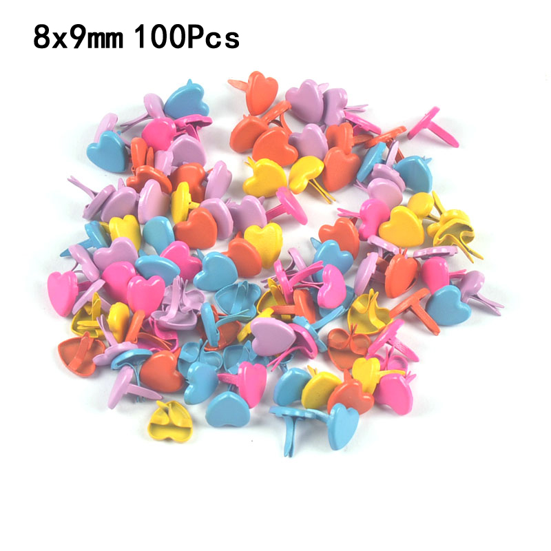 Tachuelas de Metal con forma de corazón y estrella de colores, artesanías, adornos para álbum de recortes, sujetadores, accesorios de decoración hechos a mano: C1923  100pcs