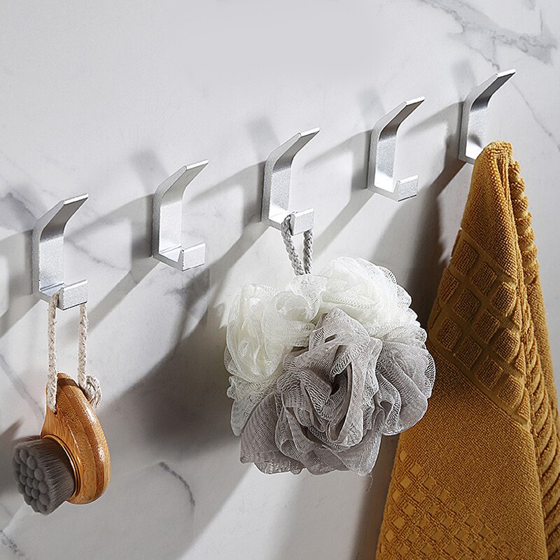 Gancho Doble para ropa de baño, perchero para bata de dormitorio, accesorios de cocina para sala de estar, color blanco y negro, sin perforación: Silver 5PCS