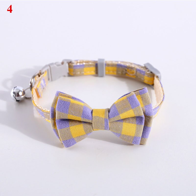 Collar de gato con lazo a cuadros para perros, Lazo de algodón con campana, Collar de gatito con hebilla de seguridad, corbata de cuello ajustable, accesorios para gatos