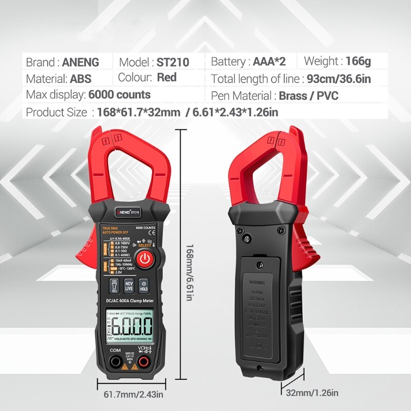 True RMS 6000 Counts Clamp Meter DC/AC 600A Digital Multimeter Clamp Current Tester ST210 Eletric Tool