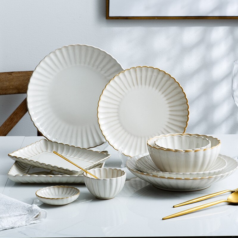 Diner Borden Kommen Bloemvorm Servies Populaire Japanse Chrysant Plaat Kom Keramische Borden Salade Soepkom