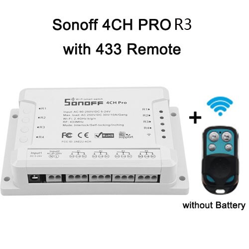 Sonoff 4CH Pro R3 Wireless Switch RF 433MHz RF WiFi Smart Home WiFi Light Switch4 Gang 3 Working Modes Inching Interlock Alexa: 4CH ProR3 with RF433
