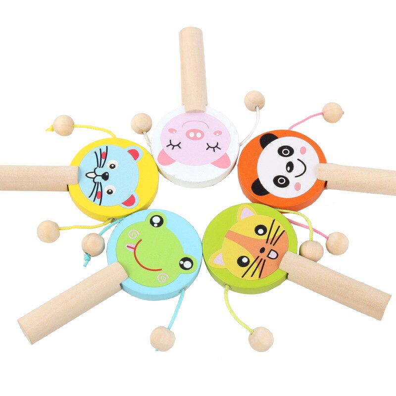 Houten Rammelaar Drum Muziekinstrument Percussie Speelgoed Cartoon Houten Baby Rammelaar Muziek Speelgoed Kid Kind Vroege Onderwijs Tool