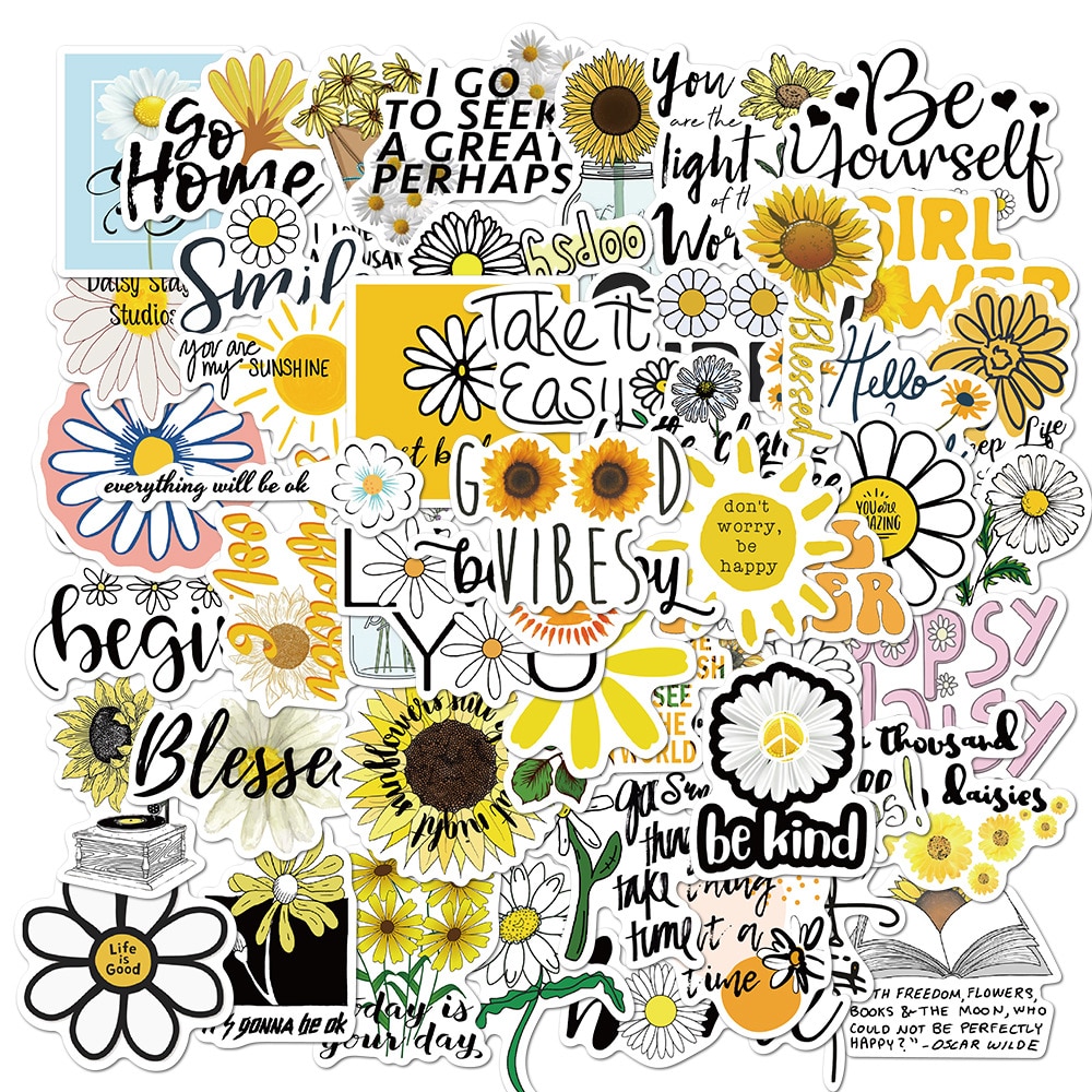50 stk blomster tusindfryd klistermærker til børn piger vsco element daisy kawaii tegneserie klistermærker sæt gør det selv kuffert cykel guitar