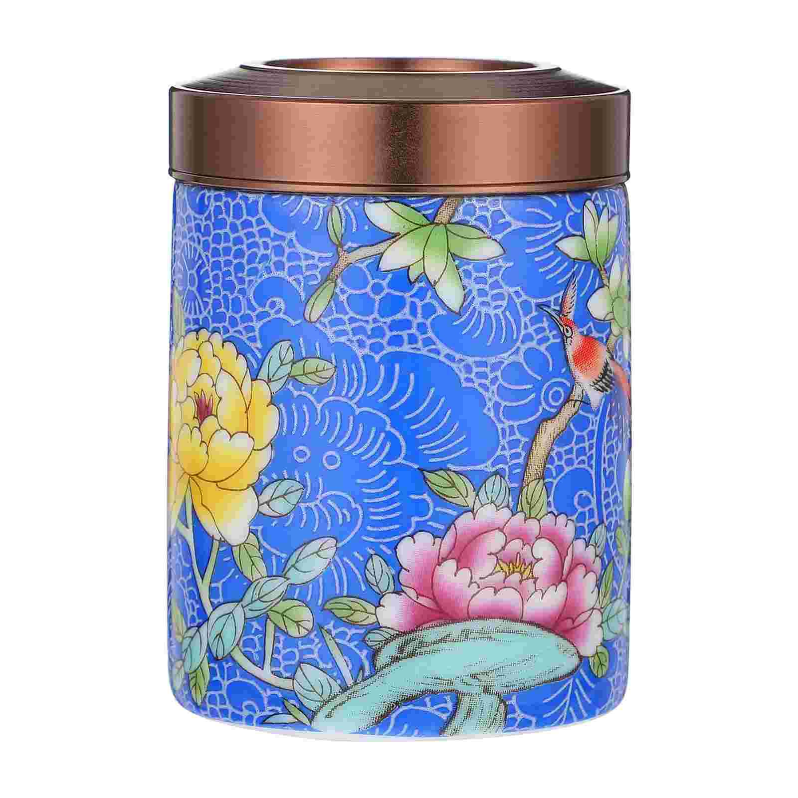 Painted Bulk Tea Container Ceramic Tea Caddy Scented Tea Packaging Canister: Blue