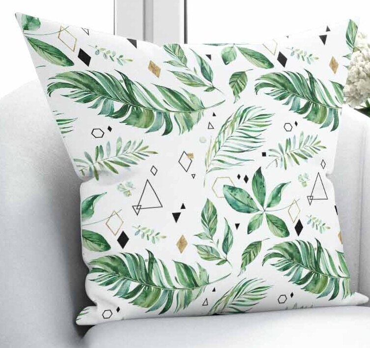 Else White Floor Green Palm Trees Leaves Geometrics 3d Print Living Room Bedroom Window Panel Curtain Combine Pillow Case