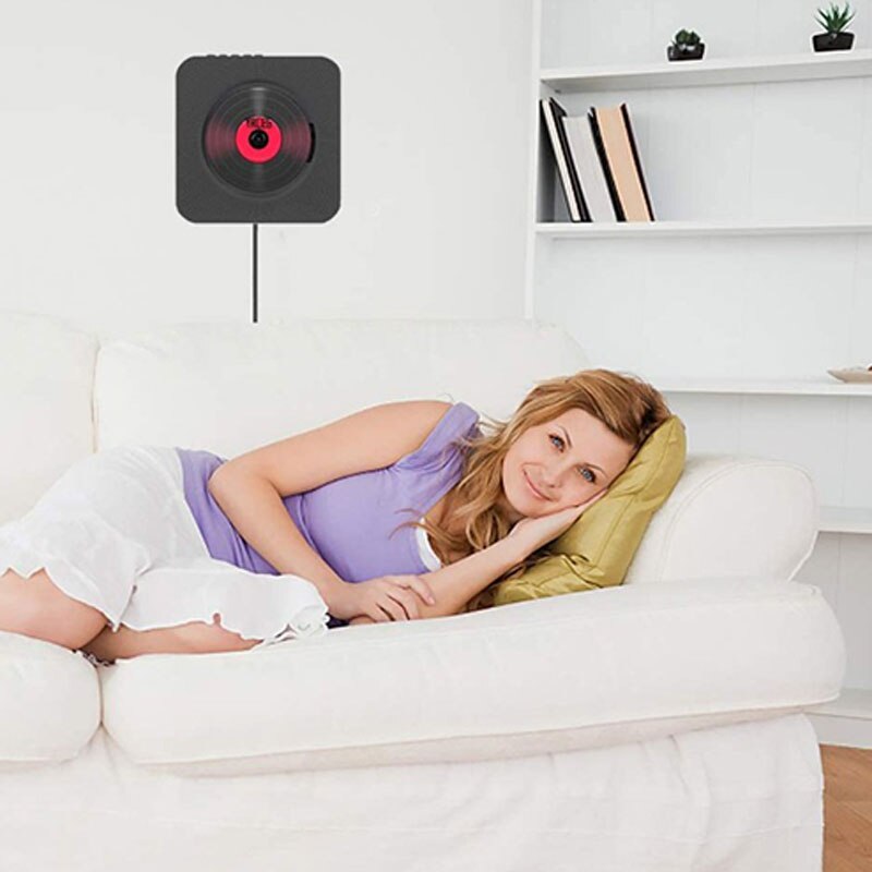 JABS Wall-Mounted Bluetooth CD Player with Display Portable USB Music Player DVD Player with Built-in Speaker Black