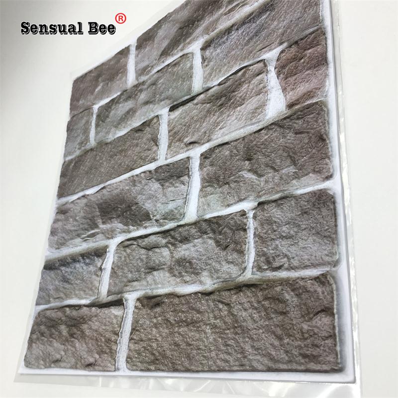 3D Gray Brick Pattern Emboss Tiles Wall Sticker Cupboard Kitchen Tile Waist Line Wall Decals Home Decor Waterproof PVC Art Mural