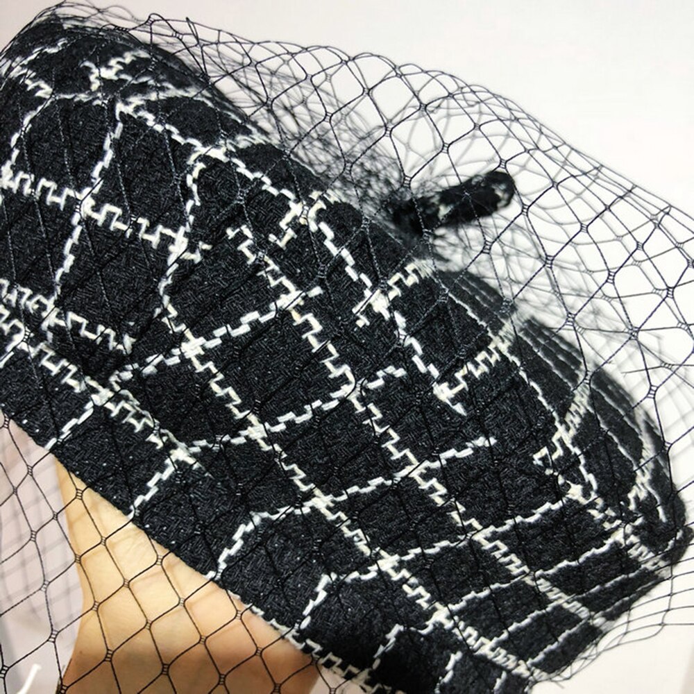 JOEJERRY Wol Baret Vrouwelijke Franse Hoed Tweed Baret Plaid Hoed met Sluier Voor Bruiloft