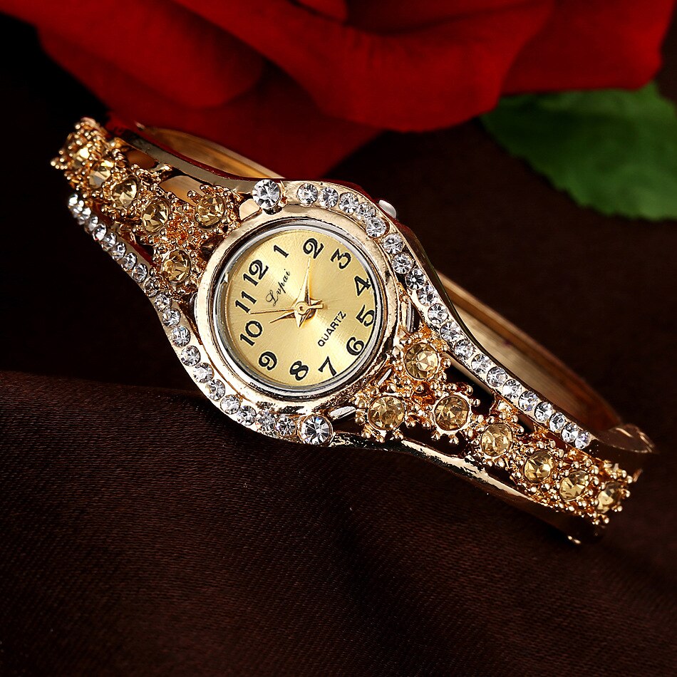 Stylish Watch Rhinestone Watches for Women Luxury Women Watches Watch Quartz Watches Bracelet Watch Ladies Relojes Para Mujer: Champagne gold