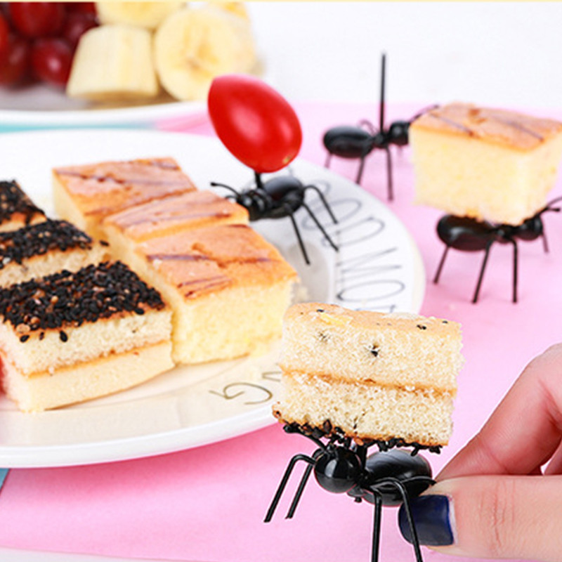 Ants For Canape Mini Ant Fruit Cutlery Plastic Cake Dessert Forks Food Pick Tableware Party Decoration Bento Accessories 12pcs