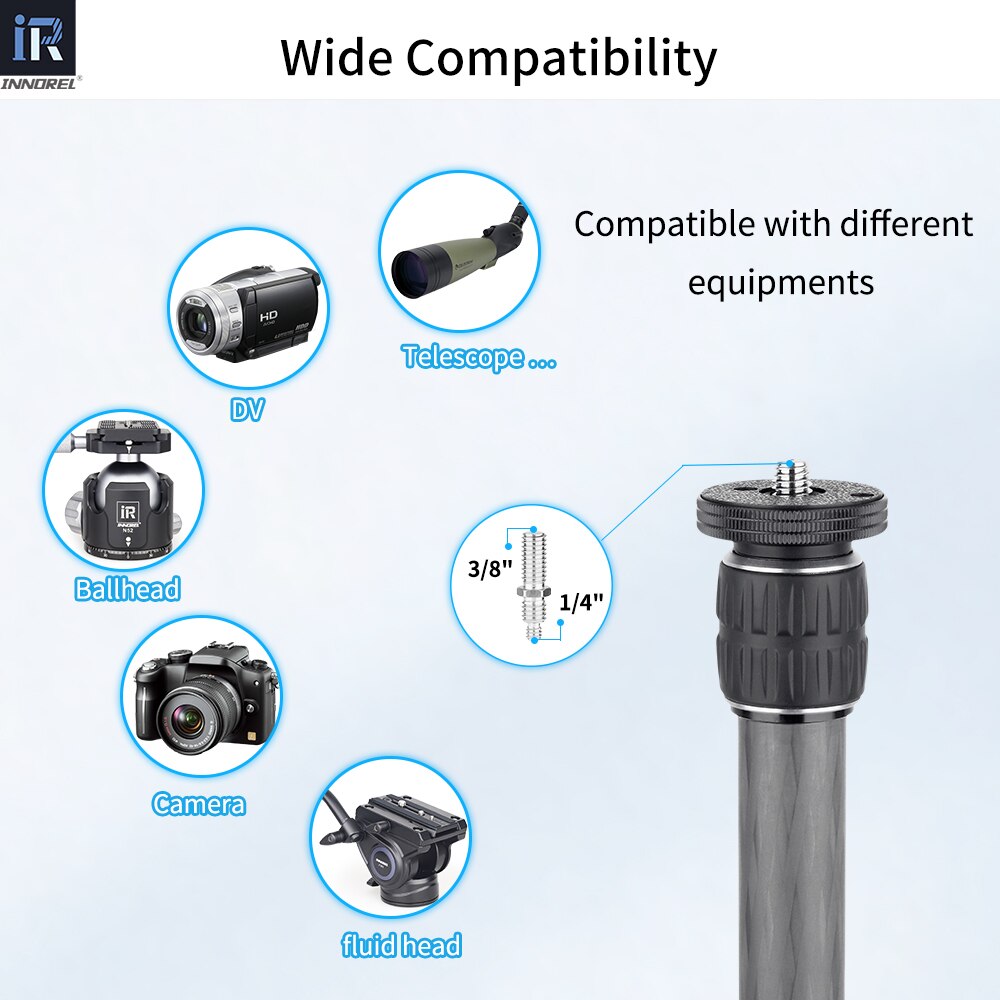 INNOREL – tige d&#39;extension de mi-colonne en Fiber de carbone, 10 couches, colonne centrale universelle pour trépied monopode pour appareil photo DSLR