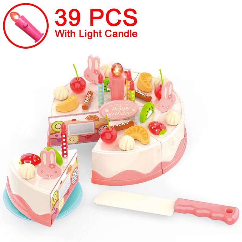 Geburtstag Kuchen Spielzeug DIY 37-83Stck Küche einstellen Lebensmittel Jungen Mädchen vorgeben Spielen Obst Schneiden Für Baby Kind Spielset Pädagogisches Spielzeug: 39Stck hell Gericht