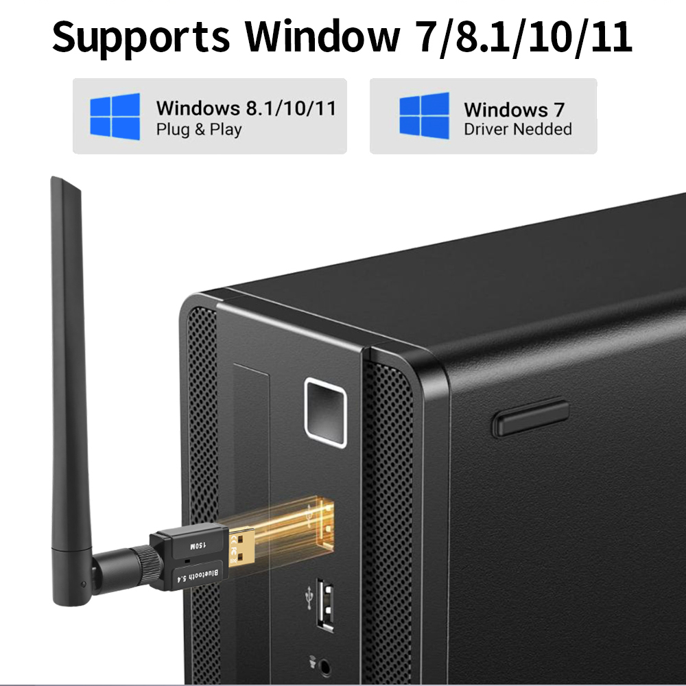 150M Bluetooth 5.4 Ontvanger Zender Gratis Driver USB Bluetooth Adapter voor PC Windows 11/10/8.1 muis Toetsenbord Audio Dongle