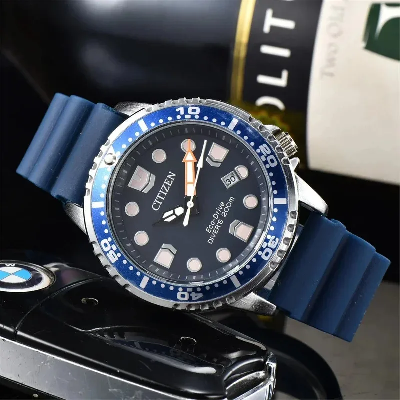 Citizen Men's Watch Luxury Brand Promaster Diver Series Eco-Drive Quartz WristwatchesThree-Pin Calendar Tape Watches: Blue