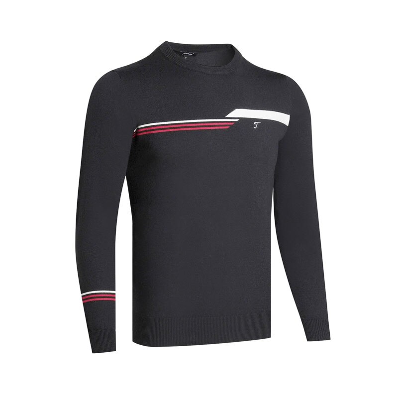 Golftøj herre efterår/vinter sweater med rund hals langærmet tynd sweater 4 farver valgfri golfbeklædning: Sort / Xl
