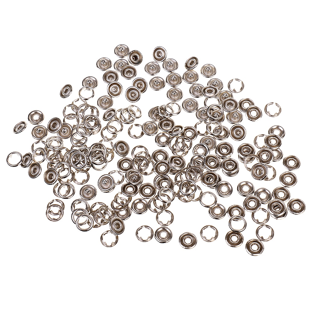 50 Sets Zilver Drukknopen Snap Popper Prong Snap Knoppen Fasteners Gesp Snap Naaien Diy 9.5Mm Kleding Knop