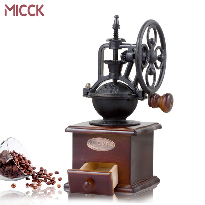 Micck vintage kaffekvern keramisk burr core tre kaffebønnemølle slipe pariserhjul manuell slipemaskin
