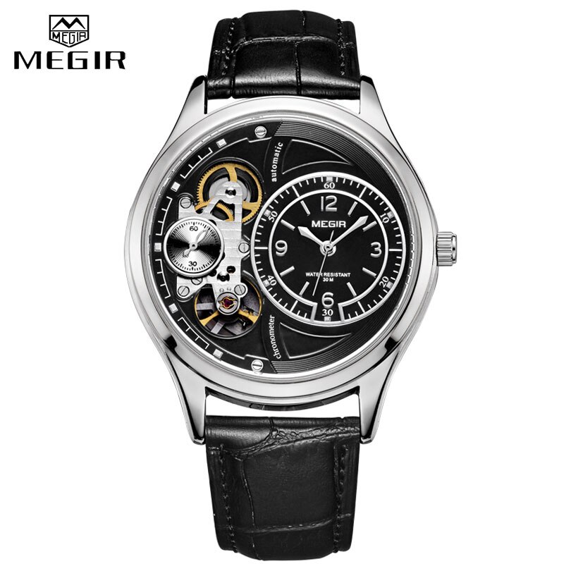 Megir Mannen Analoge Quartz Horloge Luxe Mode Lederen Waterdicht Man Horloge Klok Mannen Erkek Kol Saati Relogio Masculino 2022: Black