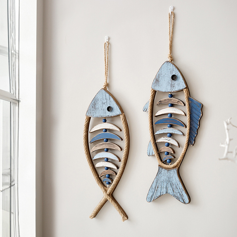 Pendentif poisson en bois méditerranéen, décoration murale suspendue, Vintage, salon, thème plage océan, Restaurant, Bar, décoration murale