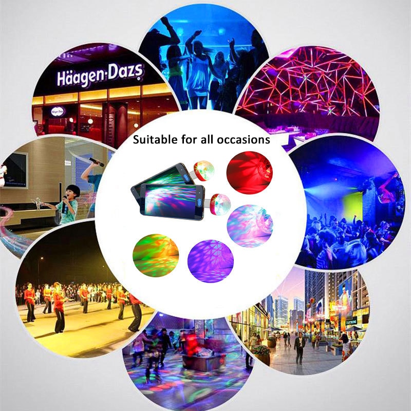 mini usb rgb ledet diskotek scene belysning ball dj krystall magisk lys hjemmefest bar klubb scene effekt lampe til mobiltelefon