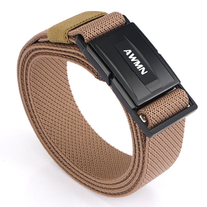 Cinturón de punto de Poliéster elástico para hombre, pretina de , cierre rápido magnético, cm x 125cm, 3,4: Dark Khaki