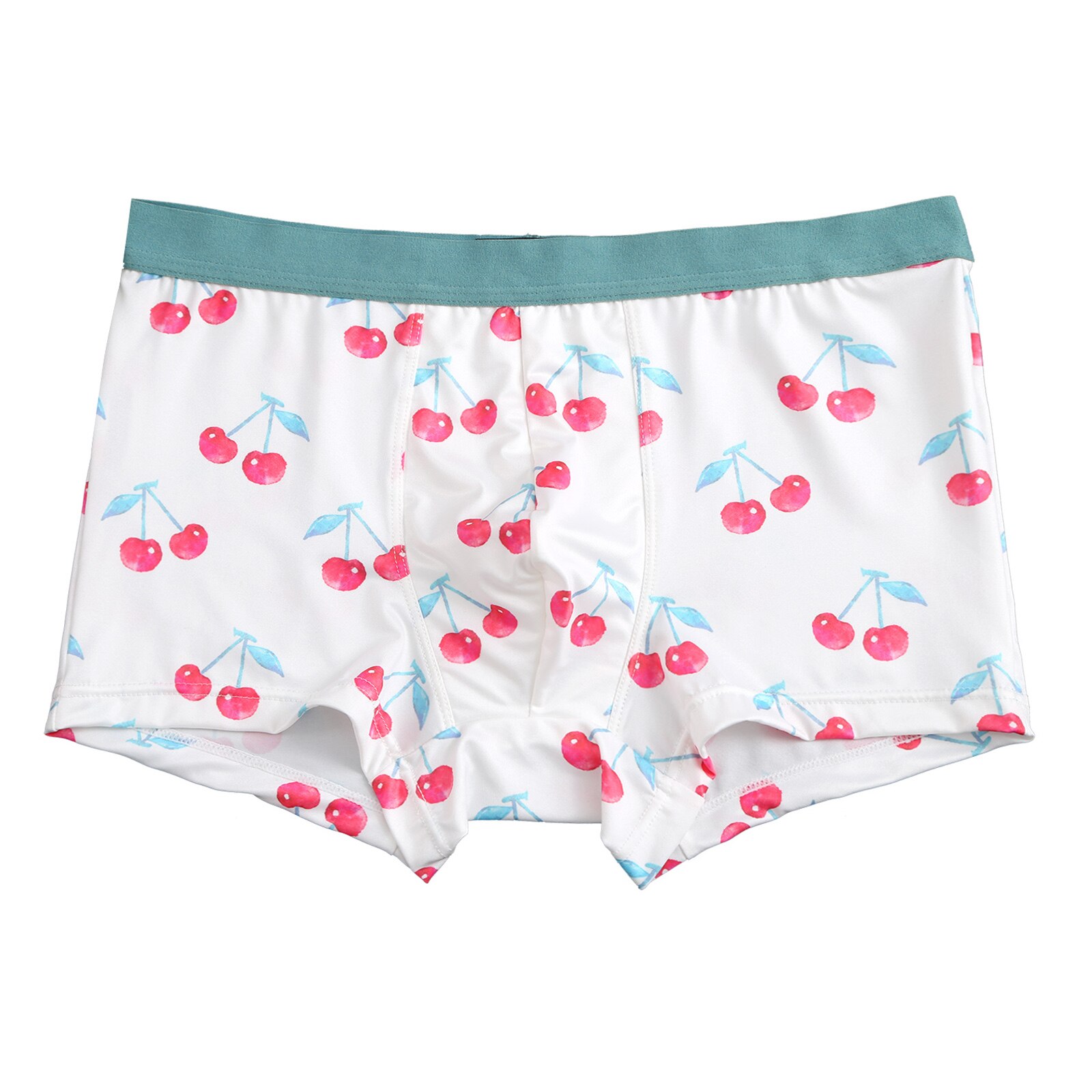 Man Kawaii Cute Boxer Briefs Elastic Waistband Cartoon Fruits Print Silky Shorts Underwear Couple Shorts Cotton Panties: White Cherry / XXL