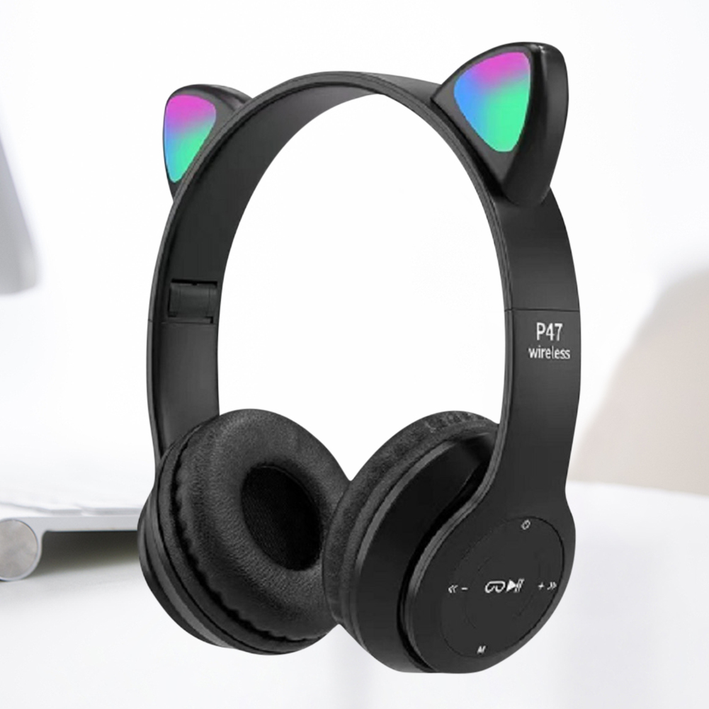 Gaming-headset Cat Ear Bluetooth-compatibele helmen Stereo Bass Over-Ear-headsets Leuke sporthoofdtelefoon voor kinderen en volwassenen